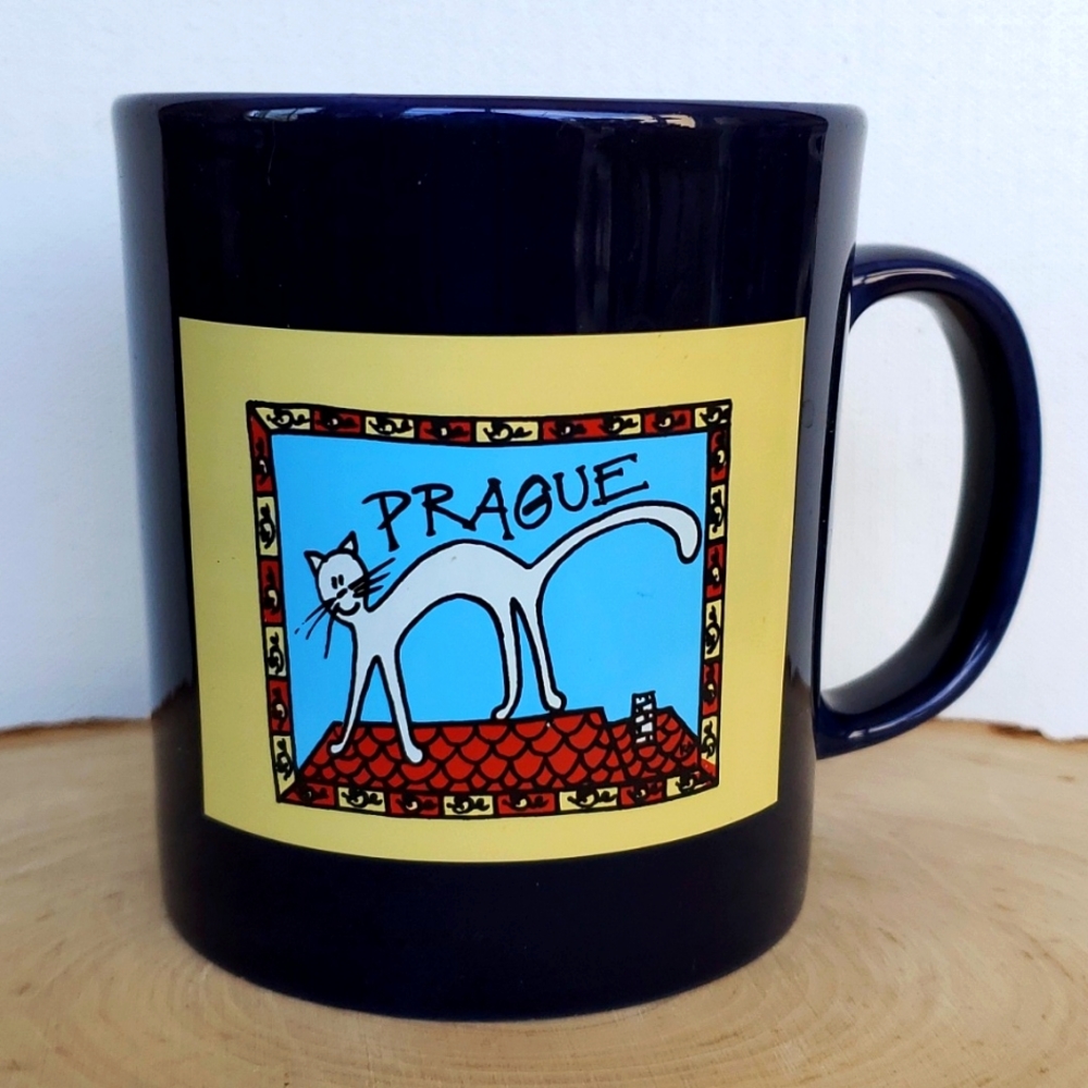 Vintage Staffordshire Tableware Cobalt Blue Cat Prague Ceramic Mug